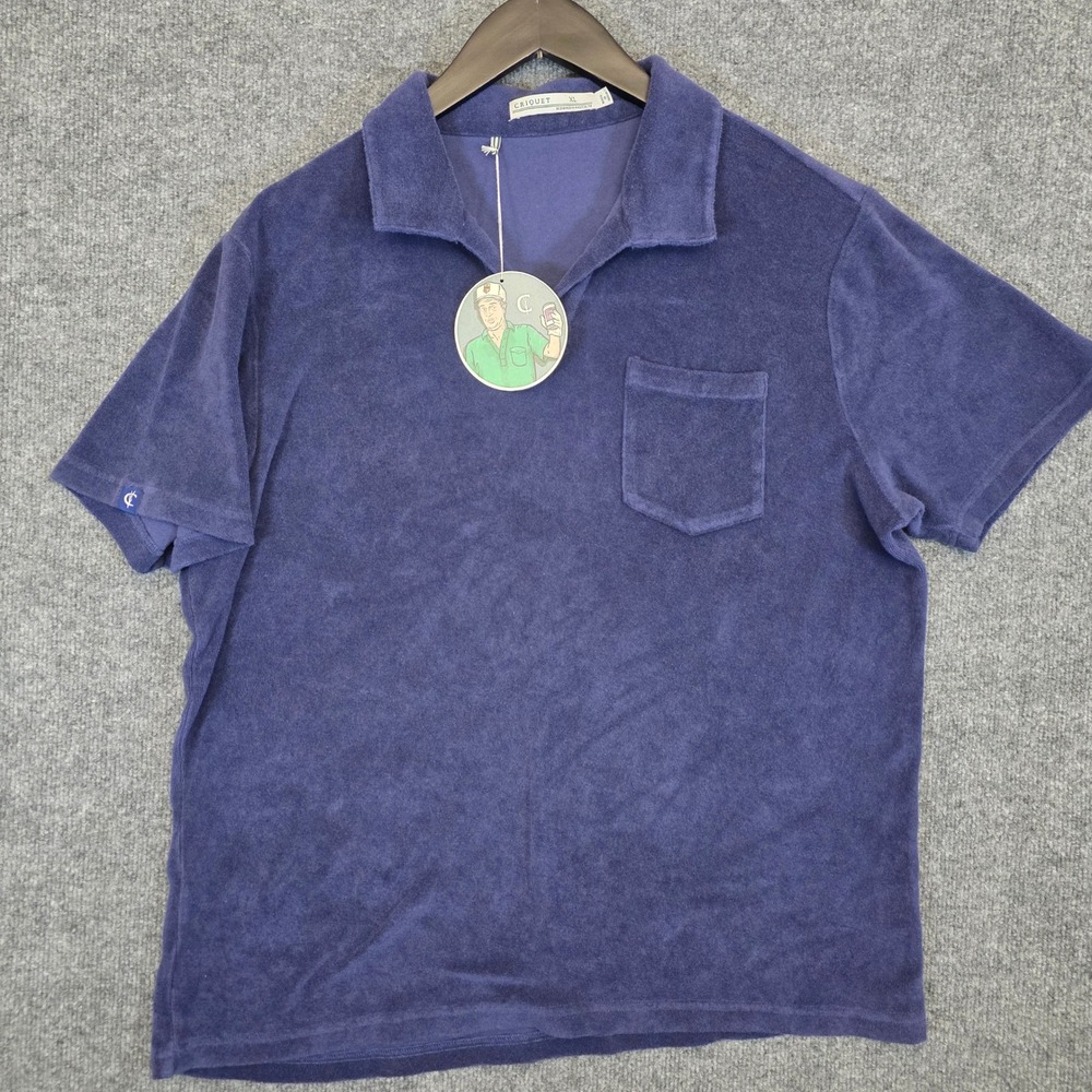 Criquet Polo Shirt Mens XL Blue Terry Cloth Short Sleeve Pocket V-Neck NWT